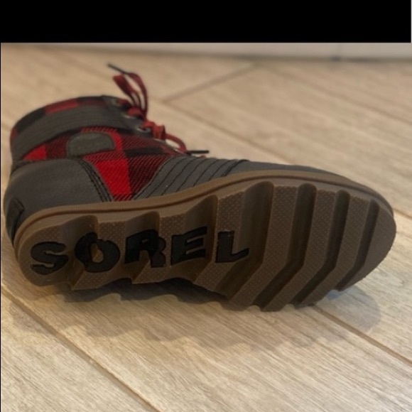 Sorel womens size 7 Lexie Buffalo plaid red Joan of arc wedge boots shoes winter - Picture 6 of 11